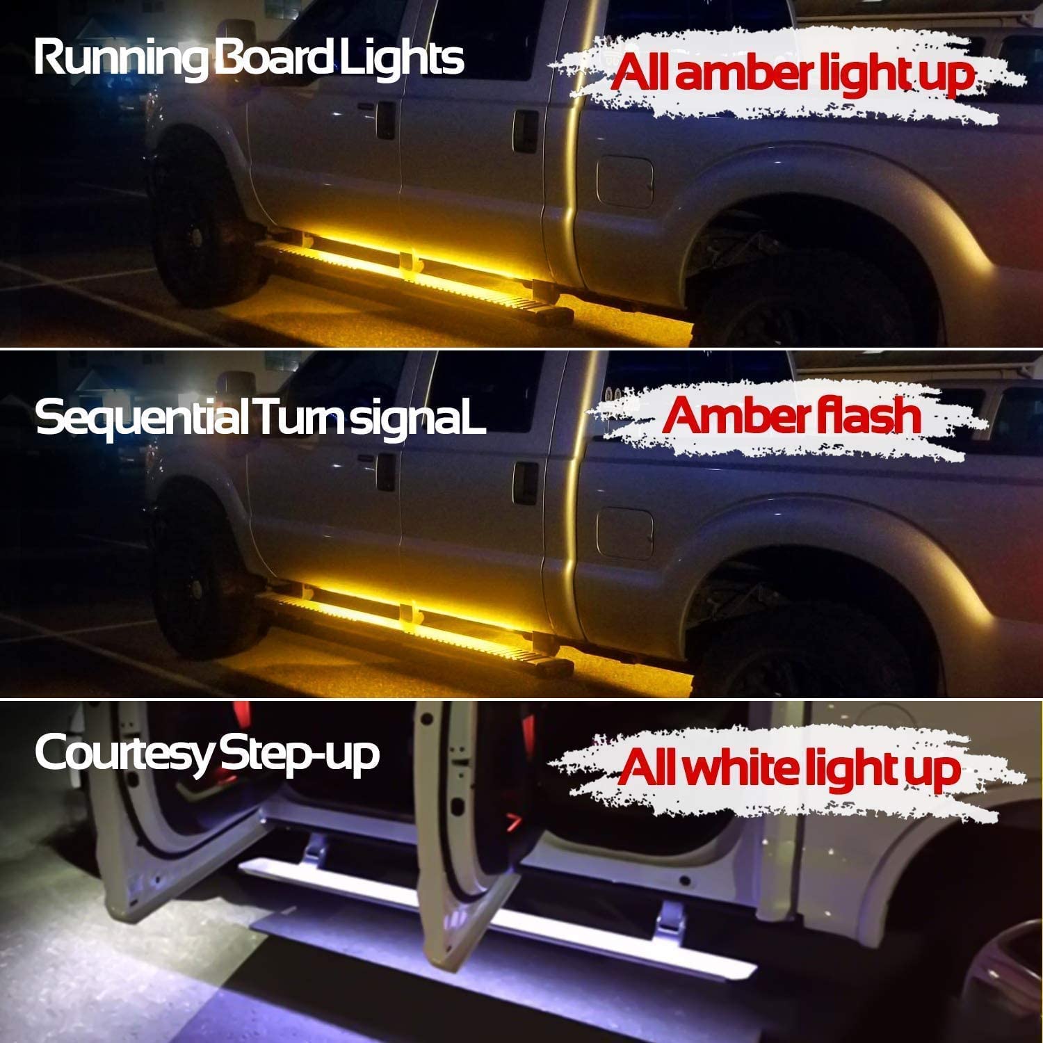 2PCs Truck LED Running Board Lights Sequential Amber Led Side Marker Light 70 Inch Emergency Extended Crew Cab 216 LEDs Waterproof Flexible Turn Signal Light Bar for Pickup Trucks Car SUV (70in)