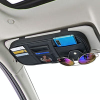 Thumbnail for Car Sun Visor Organier Truck SUV Sun Visor Storage Pocket PU Leather Pouch Holder with Multi-Pocket Double Zipper Net Pocket, for Cards Pens Sunglasses Document Newest, Universal Fit for All Cars, Car Accessories