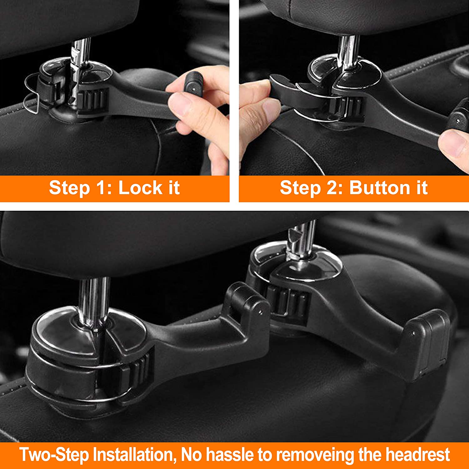 2 in 1 Car Seat Hooks for Purses and Bags with Phone Holder，Automative Headrest Purse Handbag Holder Hangers Organizers,Falling Resistance, Quietness and Universal Fit for All Cars, Car Accessories