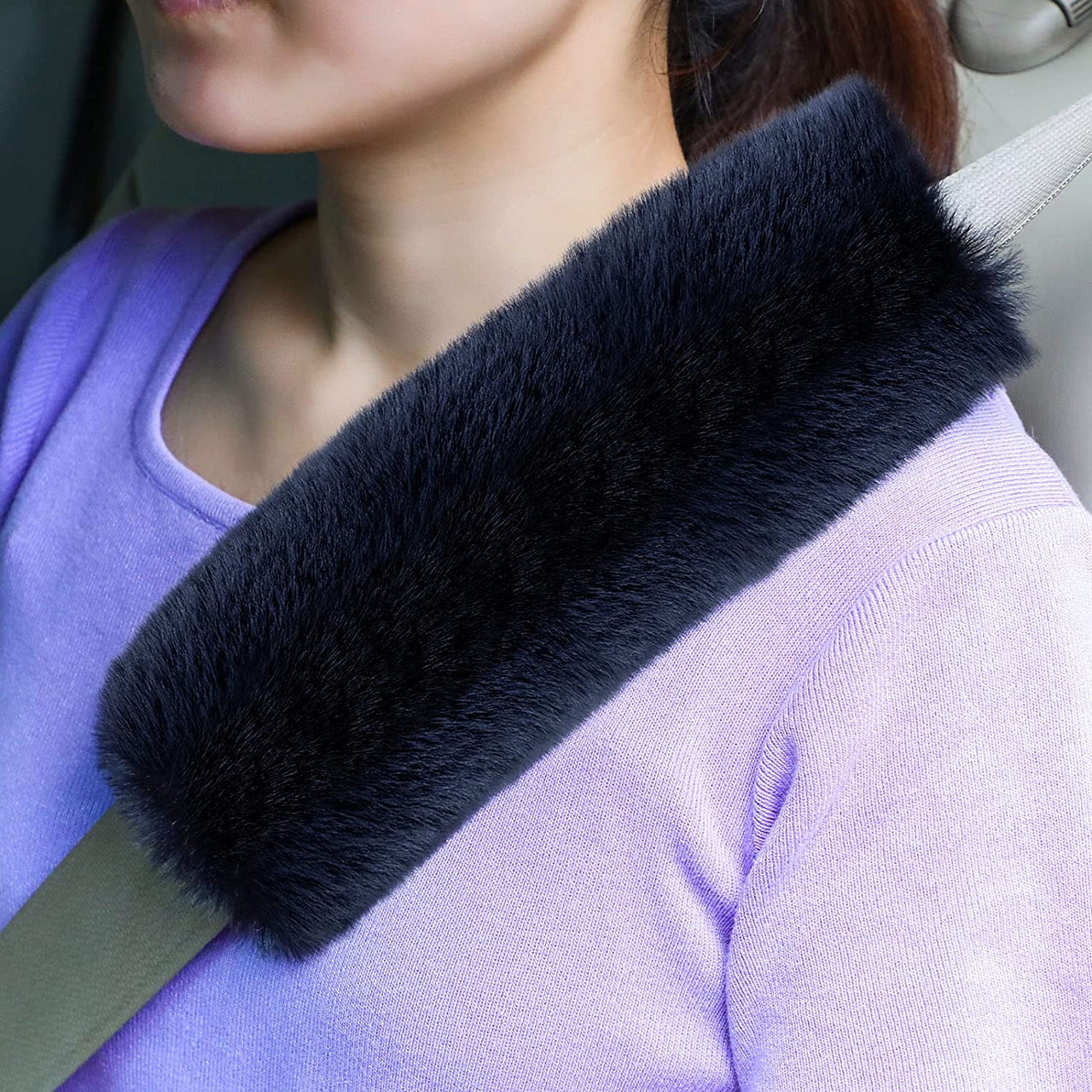 Faux Sheepskin Car Seat Belt Pads Seatbelt Protector Soft Comfort Seat Belt Shoulder Strap Cover Harness Pad Protect Neck and Shoulder Car Accessories