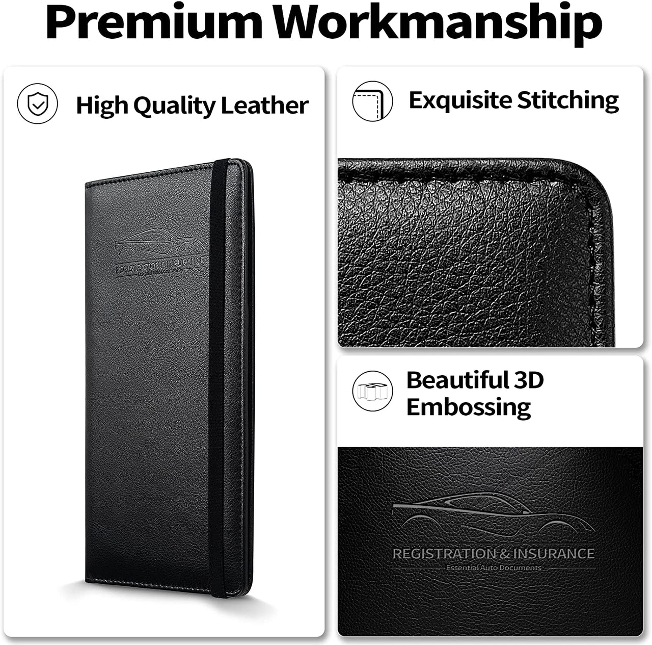 Car Registration and Insurance Holder with Inner Expandable Zipper Pouch, PU Car Document Holder, Elastic Closure Glove Box Document Holder for License, Car card and Essential Auto Documents, Compatible with All Cars