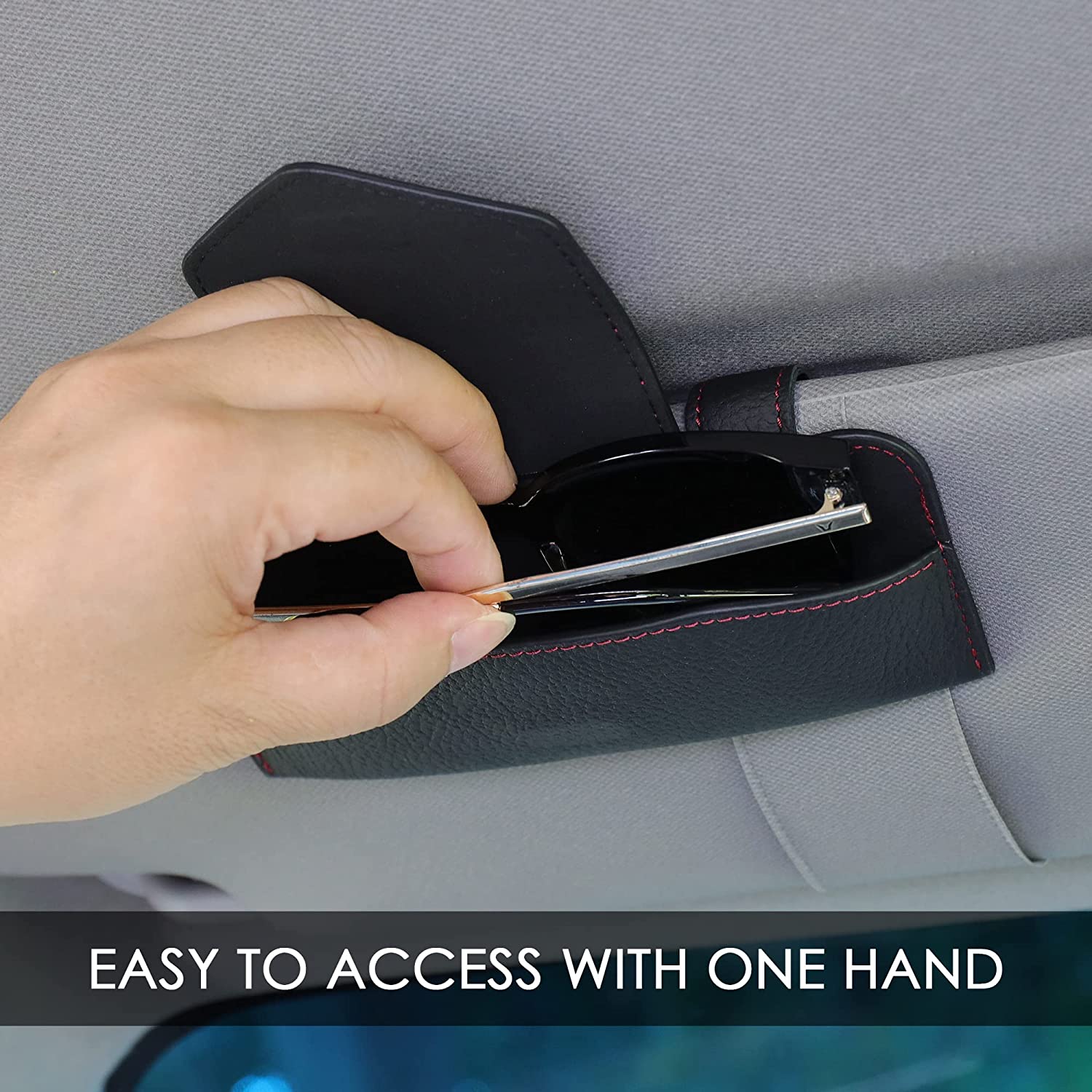 Custom Logo Sunglasses Holder for Car, Fit with Car Sunglass Holder Eyeglasses Holder Leather Sun Glasses Protective Storage Case Holder for Vehicle Sun Shade