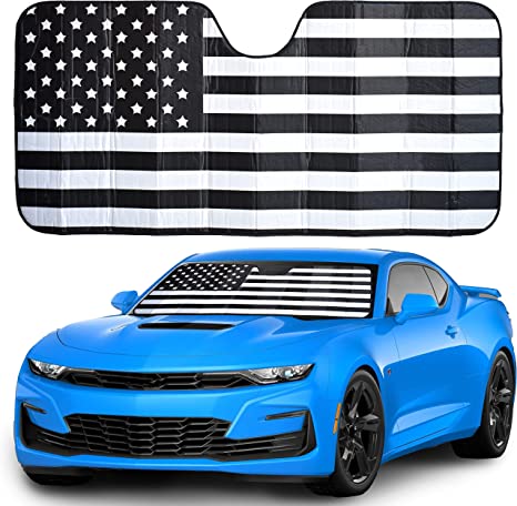 Accordion American Flag Car Sun Shade Windshield | Foldable Car Shield Sun Protector Offers Complete UV Protection | Reflective Sun Shade Car Lowers Interior Temperature