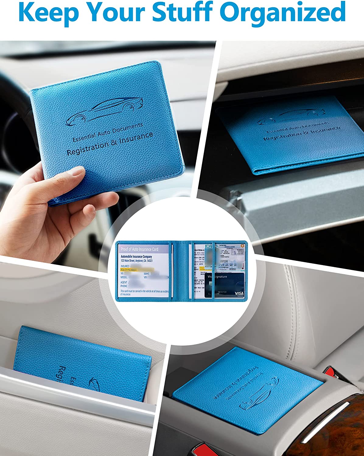 Car Registration and Insurance Holder, Car Document Holder with Magnetic Closure, Auto PU Leather Registration and Insurance Card Holder for Driver's License & Essential Documents