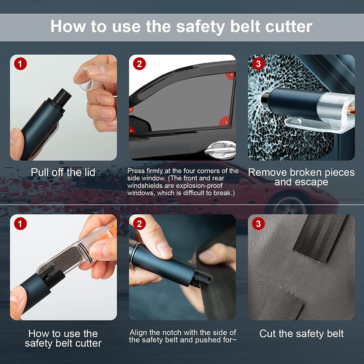 Car Emergency Window Breaker Seat Belt Cutter and Glass Breaker Car Safety Hammer Escape Tool Window Breaker Keychain Car Safety Tools 2pcs Car Accessories