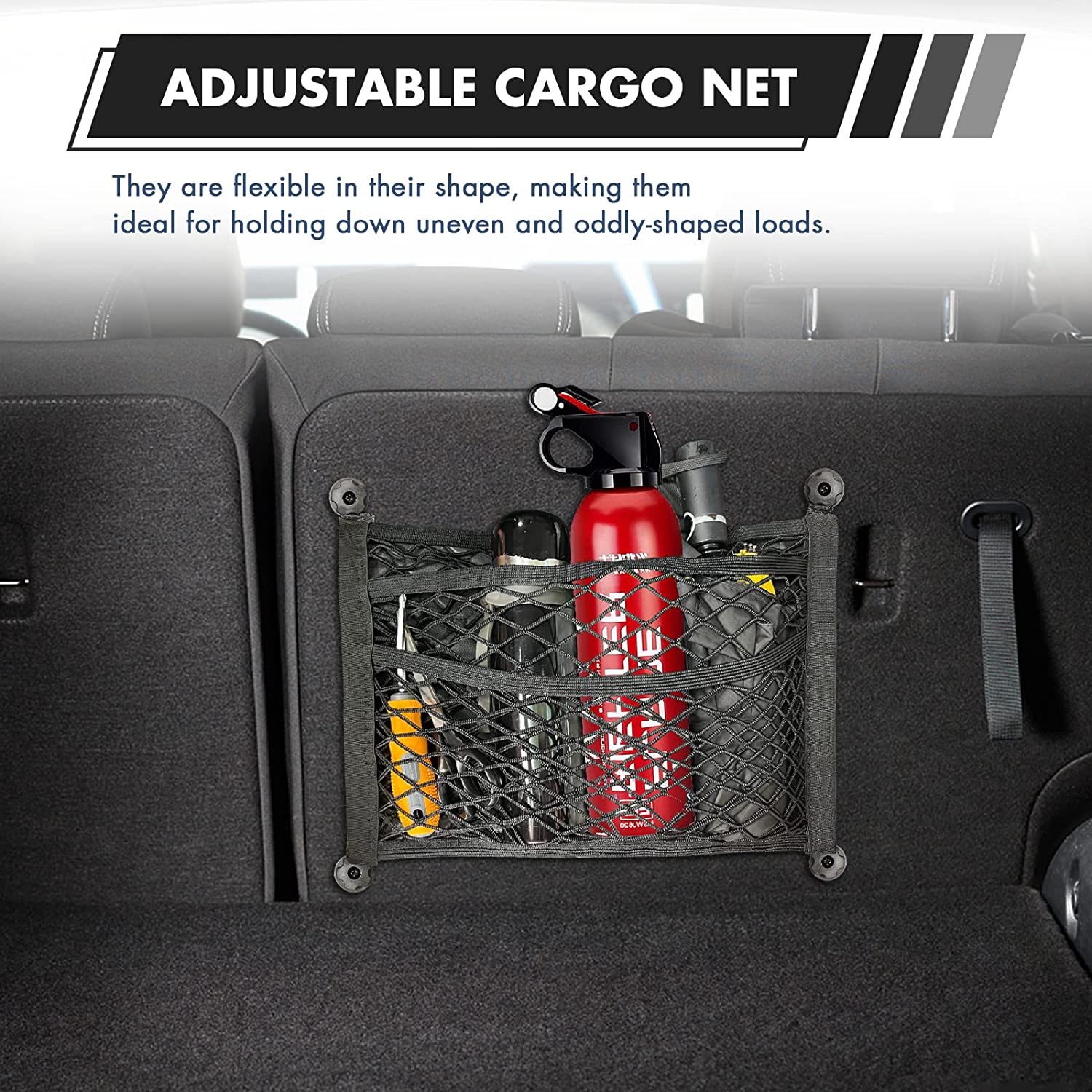 Cargo Net, Compatible with All Cars, 2 Pack Universal Mesh Cargo Net for Car Storage, Car-Net Pocket Storage Stretchable Mesh Pocket Net Wall Sticker Organizer Pouch Bag Storage Mesh Net for Car, Trunk, RV, Boats, Home