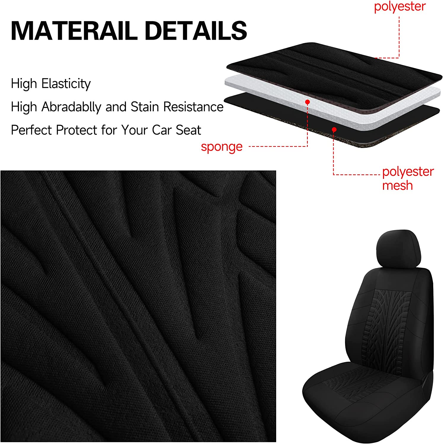 Car Seat Covers Front Pair, Universal Cloth Front Seat Covers for Car, Breathable and Washable Seat Covers for SUV, Sedan, Van, Automotive Interior Covers, Airbag Compatible, Compatible with All Cars