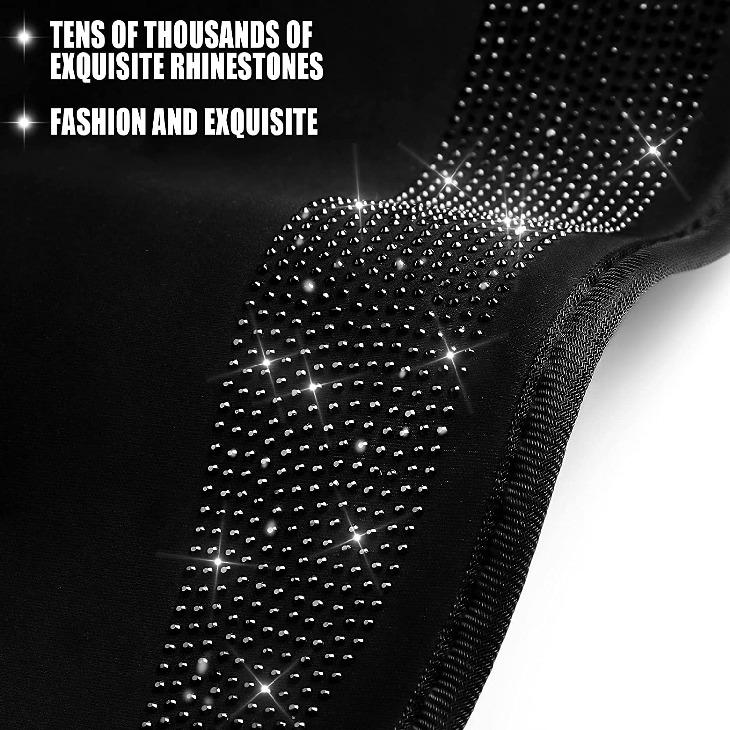 2 Pair Bling Car Seat Covers for Women Girls Rubber Black Front Seat Cover with Crystal Diamond Rhinestone Breathable Car Seat Protectors Fit Most Cars
