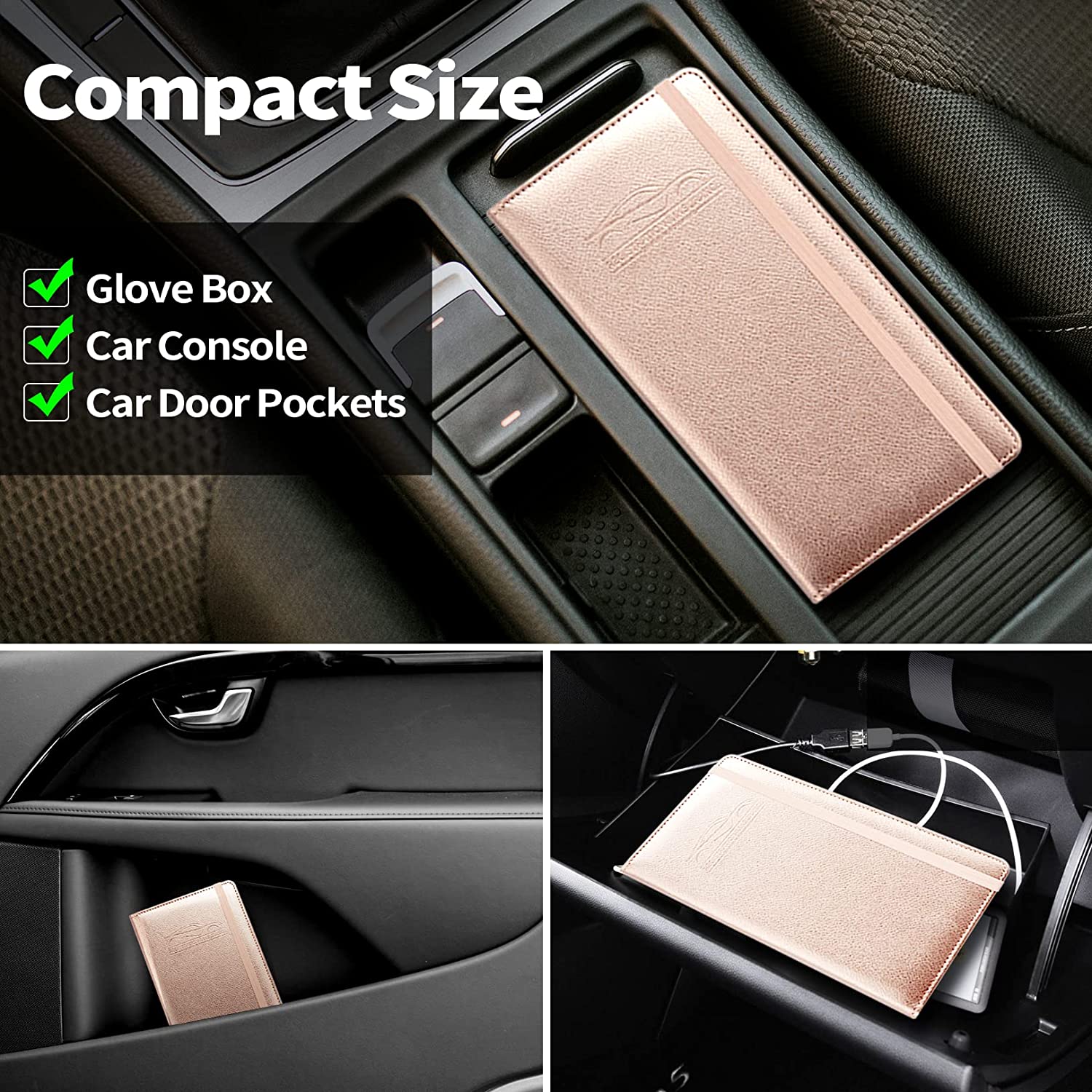 Car Registration and Insurance Holder with Inner Expandable Zipper Pouch, PU Car Document Holder, Elastic Closure Glove Box Document Holder for License, Car card and Essential Auto Documents, Compatible with All Cars