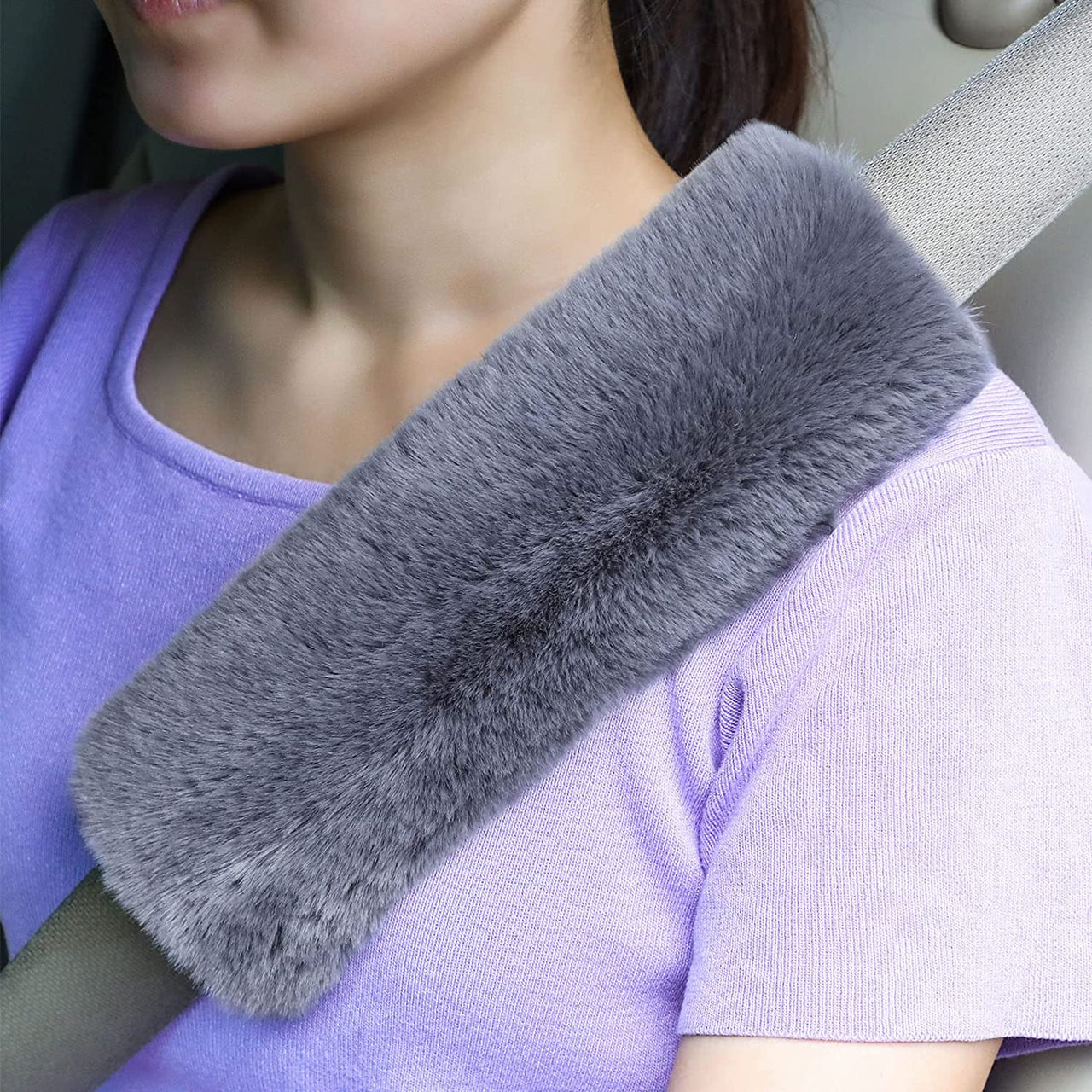 Faux Sheepskin Car Seat Belt Pads Seatbelt Protector Soft Comfort Seat Belt Shoulder Strap Cover Harness Pad Protect Neck and Shoulder Car Accessories