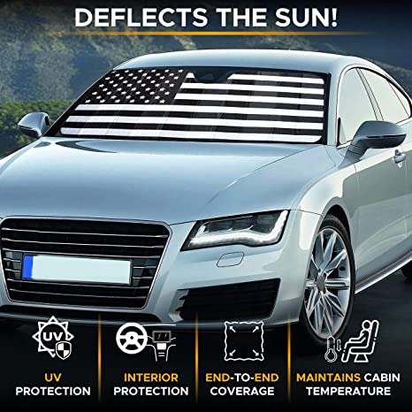 Accordion American Flag Car Sun Shade Windshield | Foldable Car Shield Sun Protector Offers Complete UV Protection | Reflective Sun Shade Car Lowers Interior Temperature