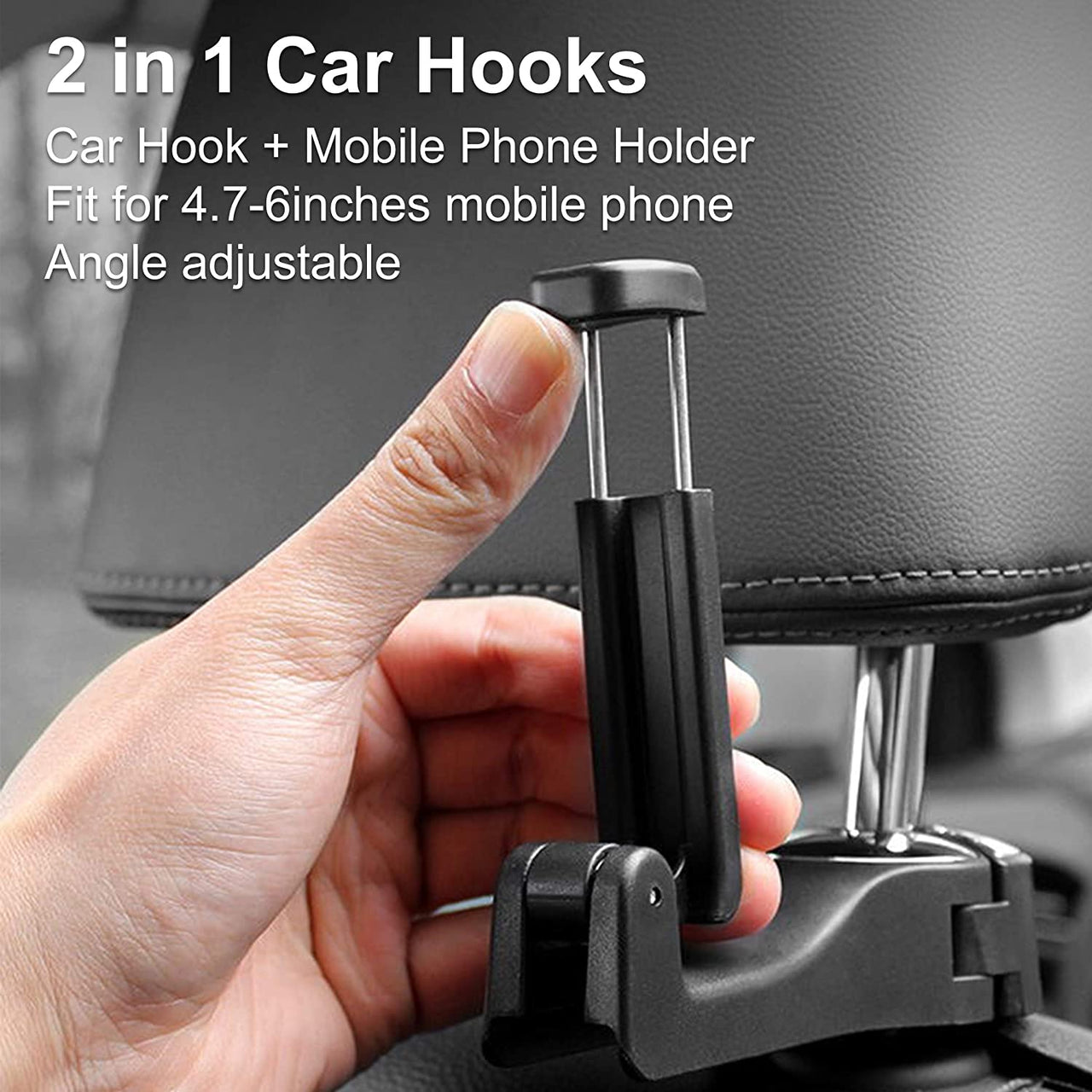 2 in 1 Car Seat Hooks for Purses and Bags with Phone Holder，Automative Headrest Purse Handbag Holder Hangers Organizers,Falling Resistance, Quietness and Universal Fit for All Cars, Car Accessories