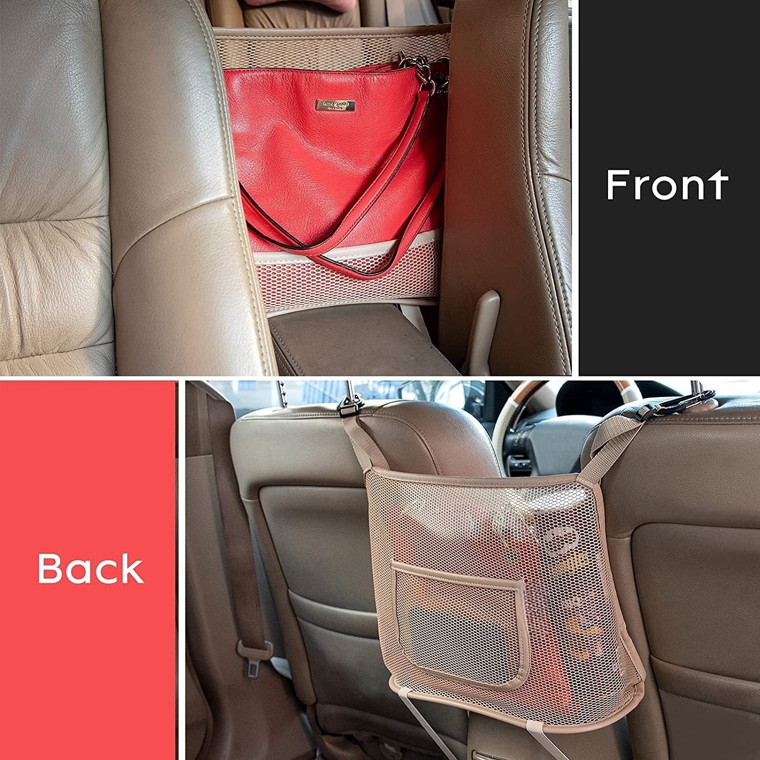 Car Seat Organizer Seat Back Storage Bag, Car Net Pocket Handbag Holder, Barrier of Backseat Dog Pet Kids for Car, Automotive Consoles Purse Holder, Universal Fit for All Cars, Car Accessories