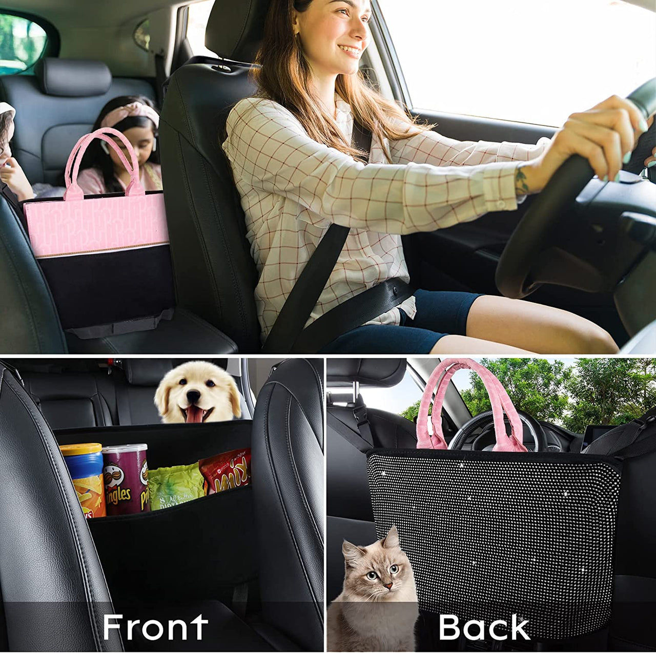 Car Organizers and Storage Purse Holder, Seat Back Net Handbag Purse Accessories for Women, Road Trip Essentials for Adults, Mom Gifts, Birthday Gifts Presents for Mom