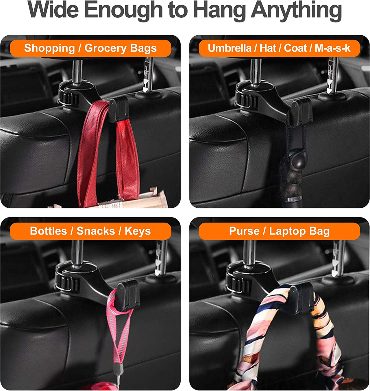 2 in 1 Car Seat Hooks for Purses and Bags with Phone Holder，Automative Headrest Purse Handbag Holder Hangers Organizers,Falling Resistance, Quietness and Universal Fit for All Cars, Car Accessories