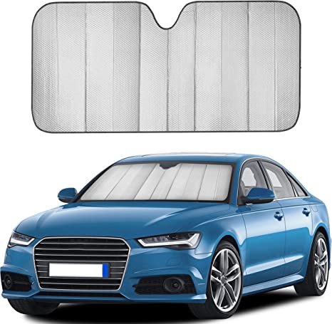 Accordion Sun Shade Car Windshield (Gray) | Foldable Front Window Shade Keeps Sun and Heat Out, Offers UV Protection | Sun Blocker for Car Controls Car Interior Temperature