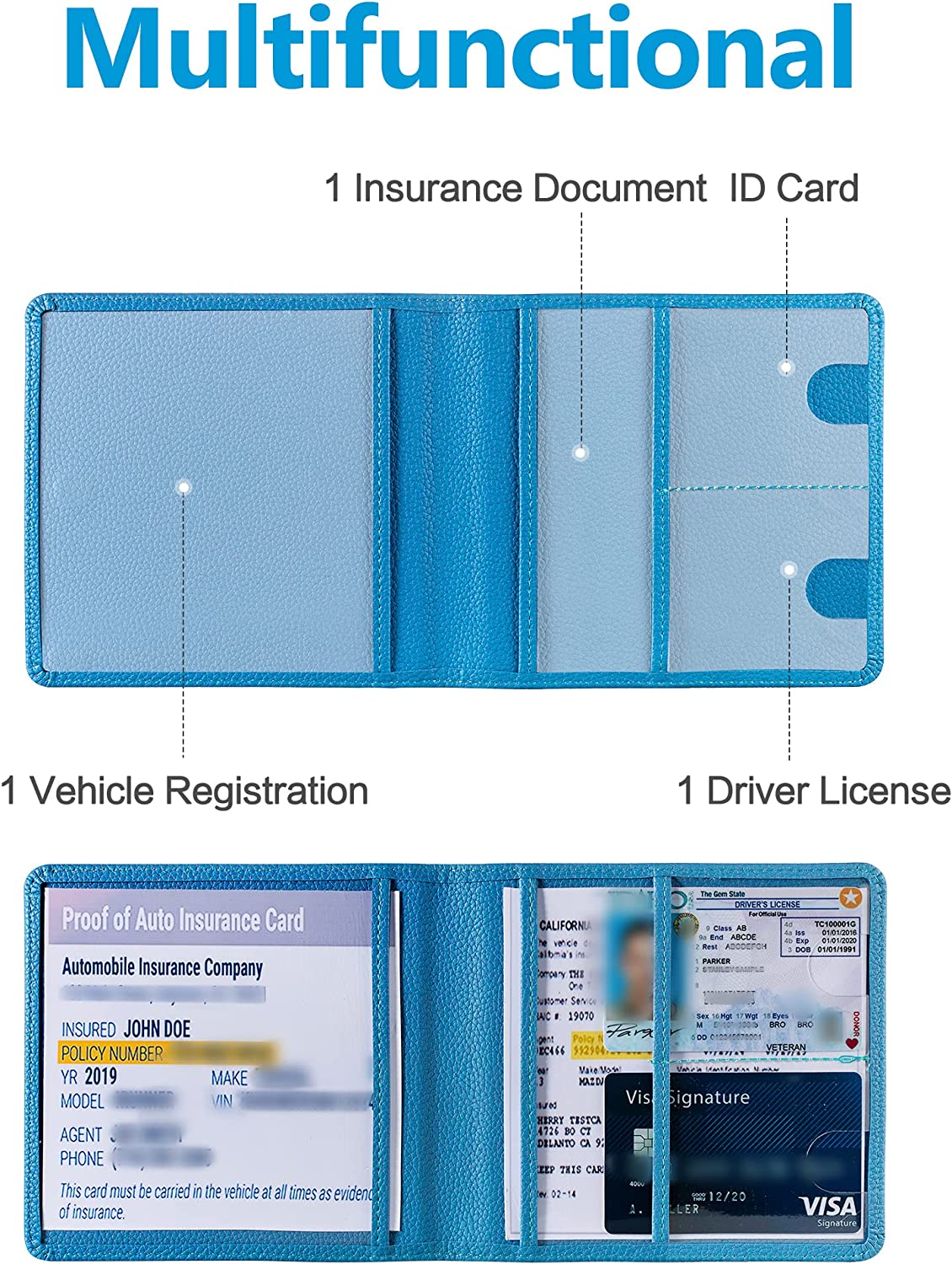 Car Registration and Insurance Holder, Car Document Holder with Magnetic Closure, Auto PU Leather Registration and Insurance Card Holder for Driver's License & Essential Documents