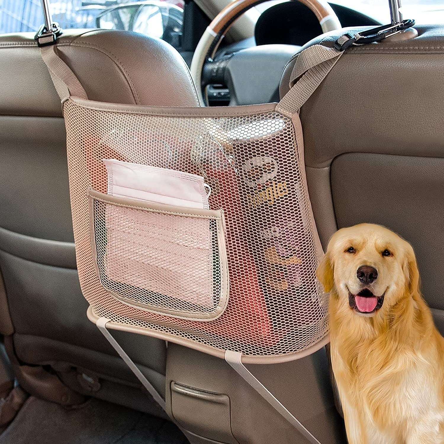 Car Seat Organizer Seat Back Storage Bag, Car Net Pocket Handbag Holder, Barrier of Backseat Dog Pet Kids for Car, Automotive Consoles Purse Holder, Universal Fit for All Cars, Car Accessories