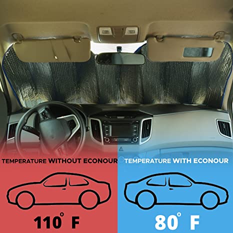 Accordion Sun Shade Car Windshield (Gray) | Foldable Front Window Shade Keeps Sun and Heat Out, Offers UV Protection | Sun Blocker for Car Controls Car Interior Temperature