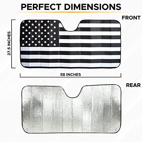 Accordion American Flag Car Sun Shade Windshield | Foldable Car Shield Sun Protector Offers Complete UV Protection | Reflective Sun Shade Car Lowers Interior Temperature
