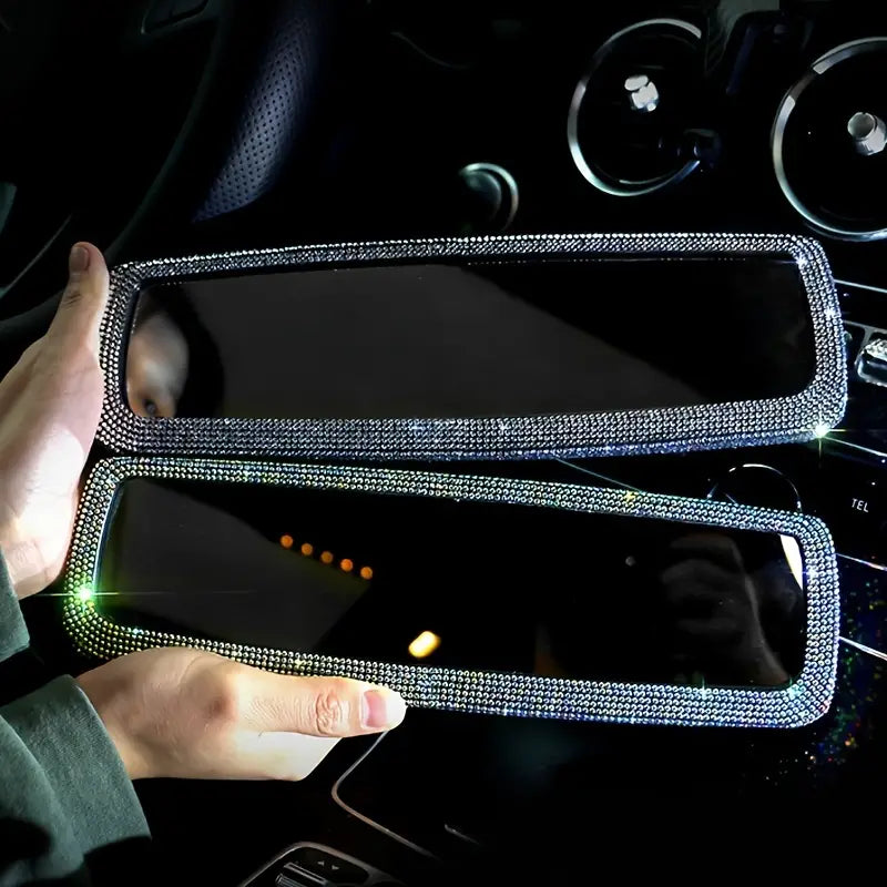 Bling Rhinestone Car Rear View Mirror, Car Rear View Mirror with Crystal Diamonds Bling Rhinestones Car Rear View Mirror for Women,Car Interior Trim