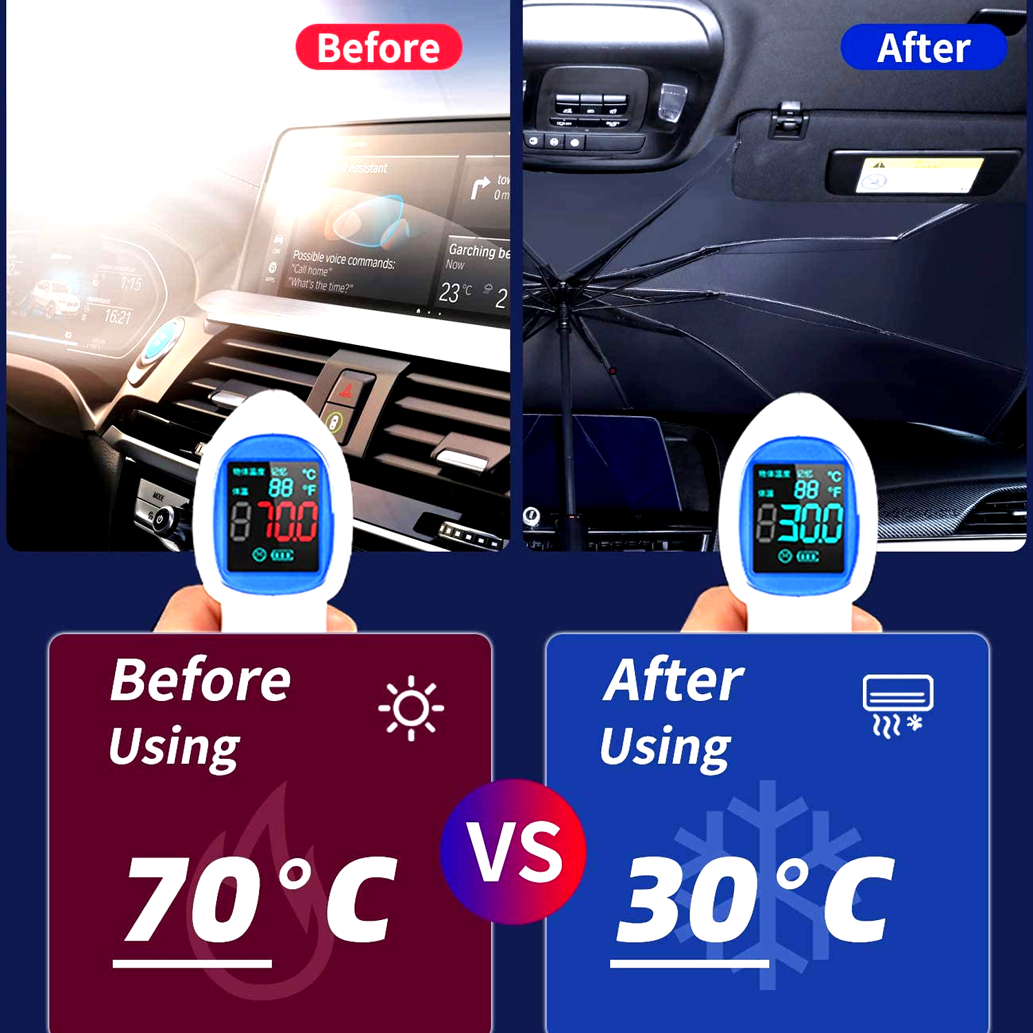 Custom Logo Car Sunshade, Car Window Shade, Foldable Windshield Sunshade Sun and UV Protection (Updated Version)