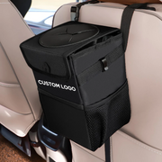 Custom Logo Waterproof Car Trash Can with Lid and Storage Pockets, 100% Leak-Proof Car Organizer, Waterproof Car Garbage Can, Multipurpose Trash Bin for Car