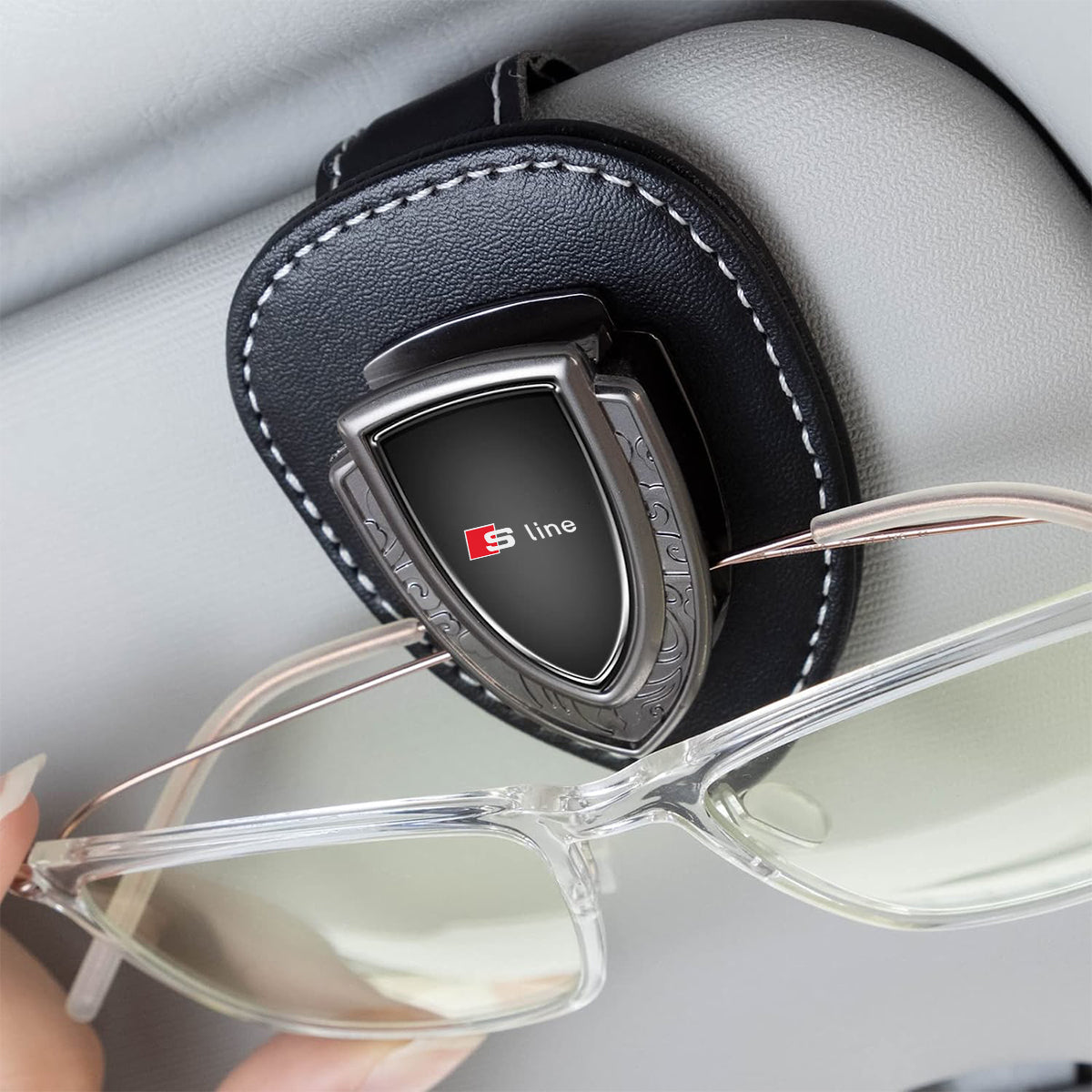 Sunglasses Holder Compatible, Car Glasses Holder Visor Sunglasses Holder for Car with Logo, Clip-on Sunglasses Holder
