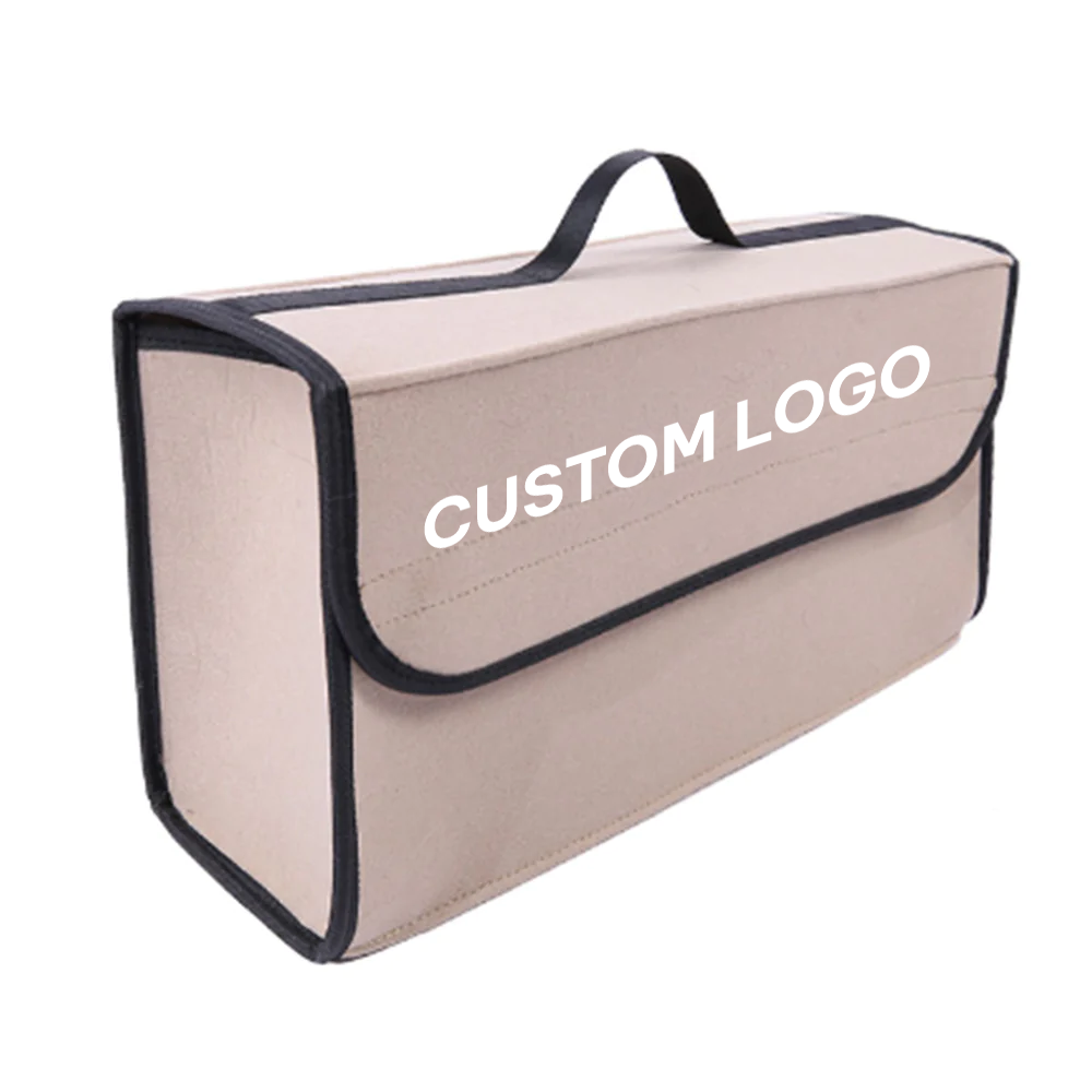 Custom Logo Soft Felt Car Bag Organizer, Folding Car Storage Box Non Slip Fireproof Car Trunk Organizer