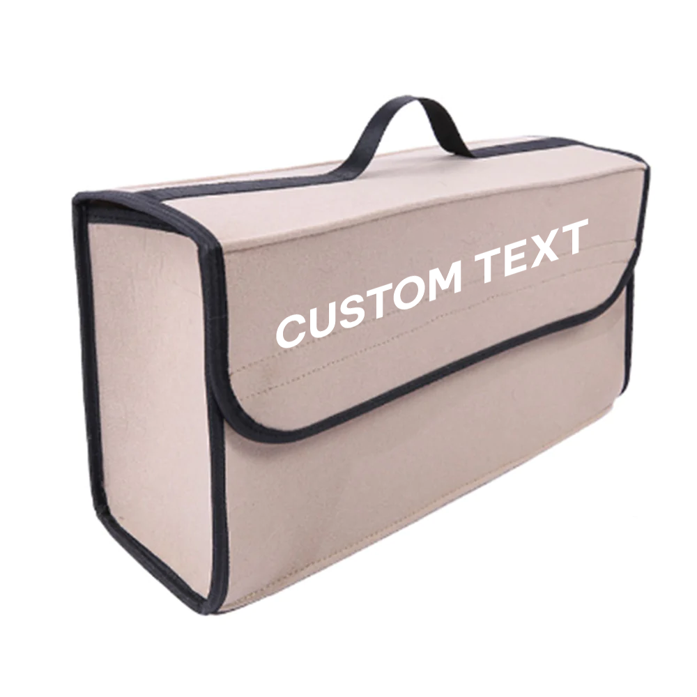 Custom Text For Soft Felt Car Bag Organizer, Compatible with All Cars, Folding Car Storage Box Non Slip Fireproof Car Trunk Organizer LI12990