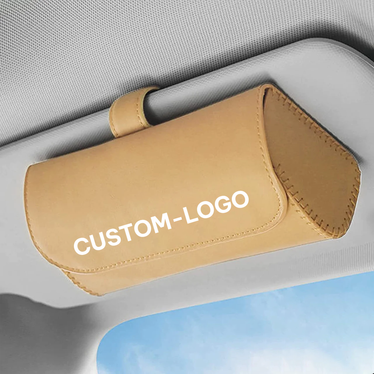 Custom Logo Sunglasses Holder for Car Sun Visor,  Leather Glasses Storage Case, Vehicle Visor Accessories, Sunglass Holder Organizer Box