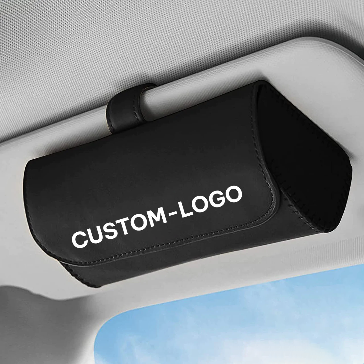 Custom Logo Sunglasses Holder for Car Sun Visor, Leather Glasses Storage Case, Vehicle Visor Accessories, Sunglass Holder Organizer Box