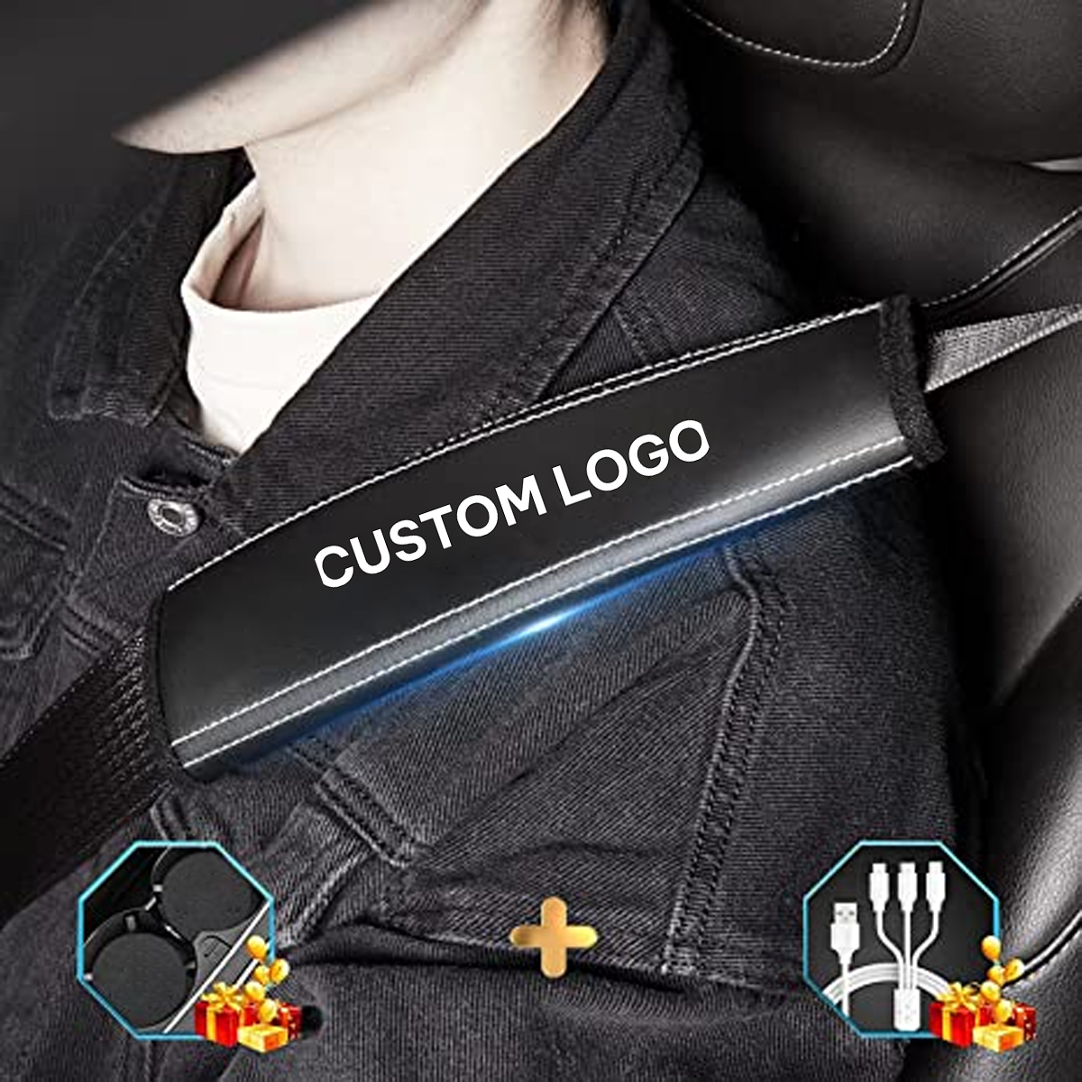 Custom Logo Seat Belt Covers, Microfiber Leather Seat Belt Shoulder Pads for More Comfortable Driving, Set of 2pcs