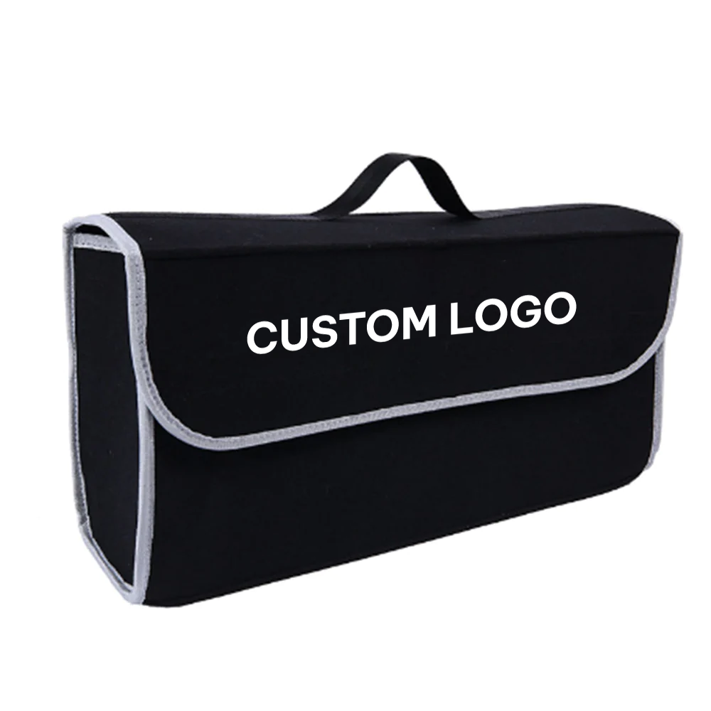 Custom Logo Soft Felt Car Bag Organizer, Folding Car Storage Box Non Slip Fireproof Car Trunk Organizer
