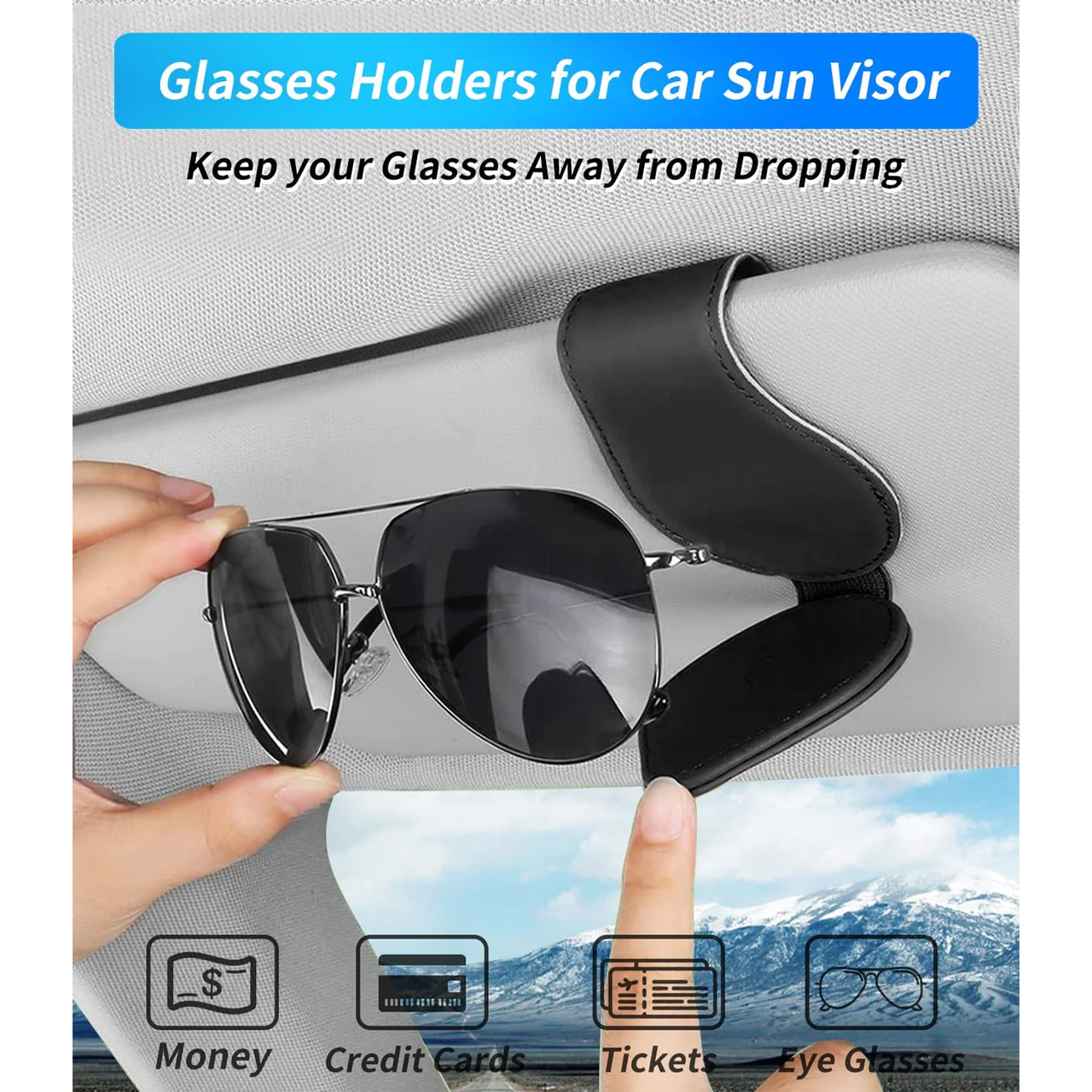Custom Logo Sunglasses Holder for Car Visor Clips, Leather Magnet Adsorption Visor Accessories Car Organizer for Storing Glasses Tickets Eyeglasses Hanger