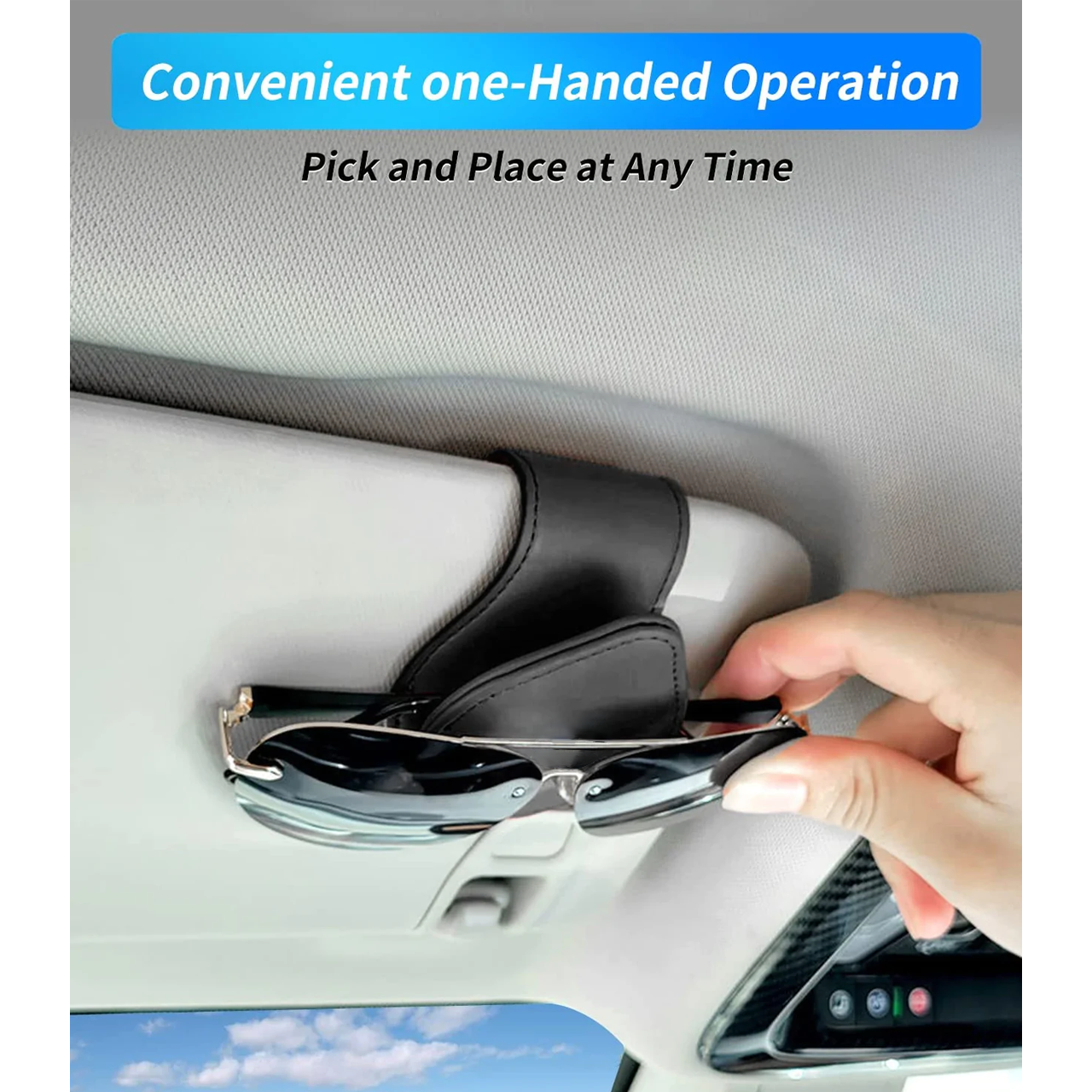 Custom Logo Sunglasses Holder for Car Visor Clips, Leather Magnet Adsorption Visor Accessories Car Organizer for Storing Glasses Tickets Eyeglasses Hanger