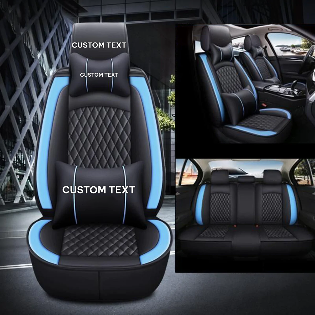 Custom Text For Seat Covers 5 Seats Full Set, Custom Fit For Your Cars, Leatherette Automotive Seat Cushion Protector Universal Fit, Vehicle Auto Interior Decor MS13988