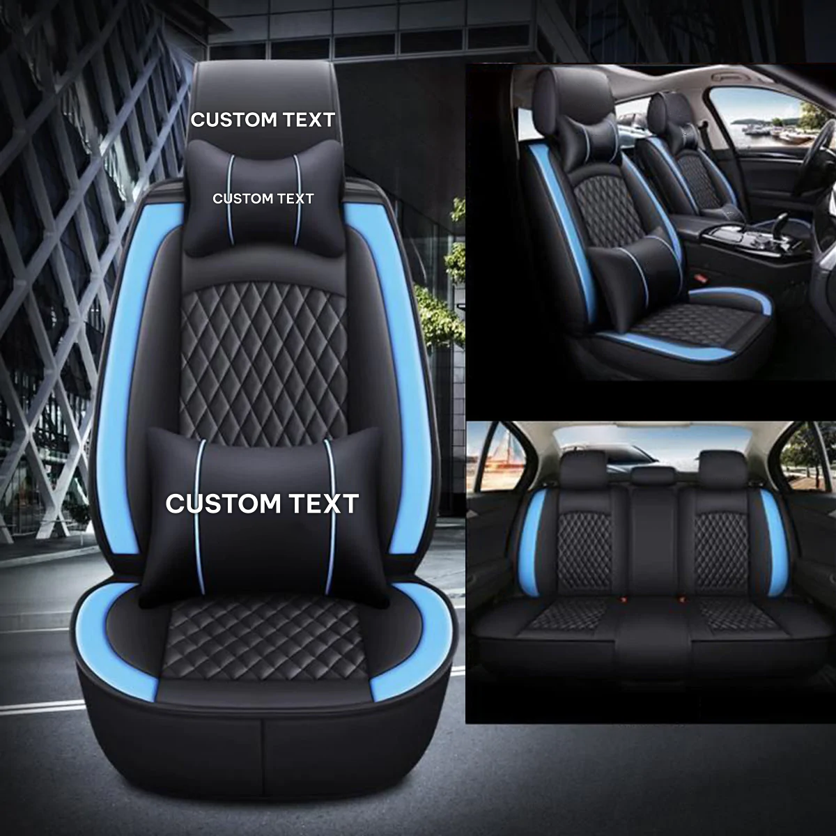 Custom Text For Seat Covers 5 Seats Full Set, Custom Fit For Your Cars, Leatherette Automotive Seat Cushion Protector Universal Fit, Vehicle Auto Interior Decor PE13988