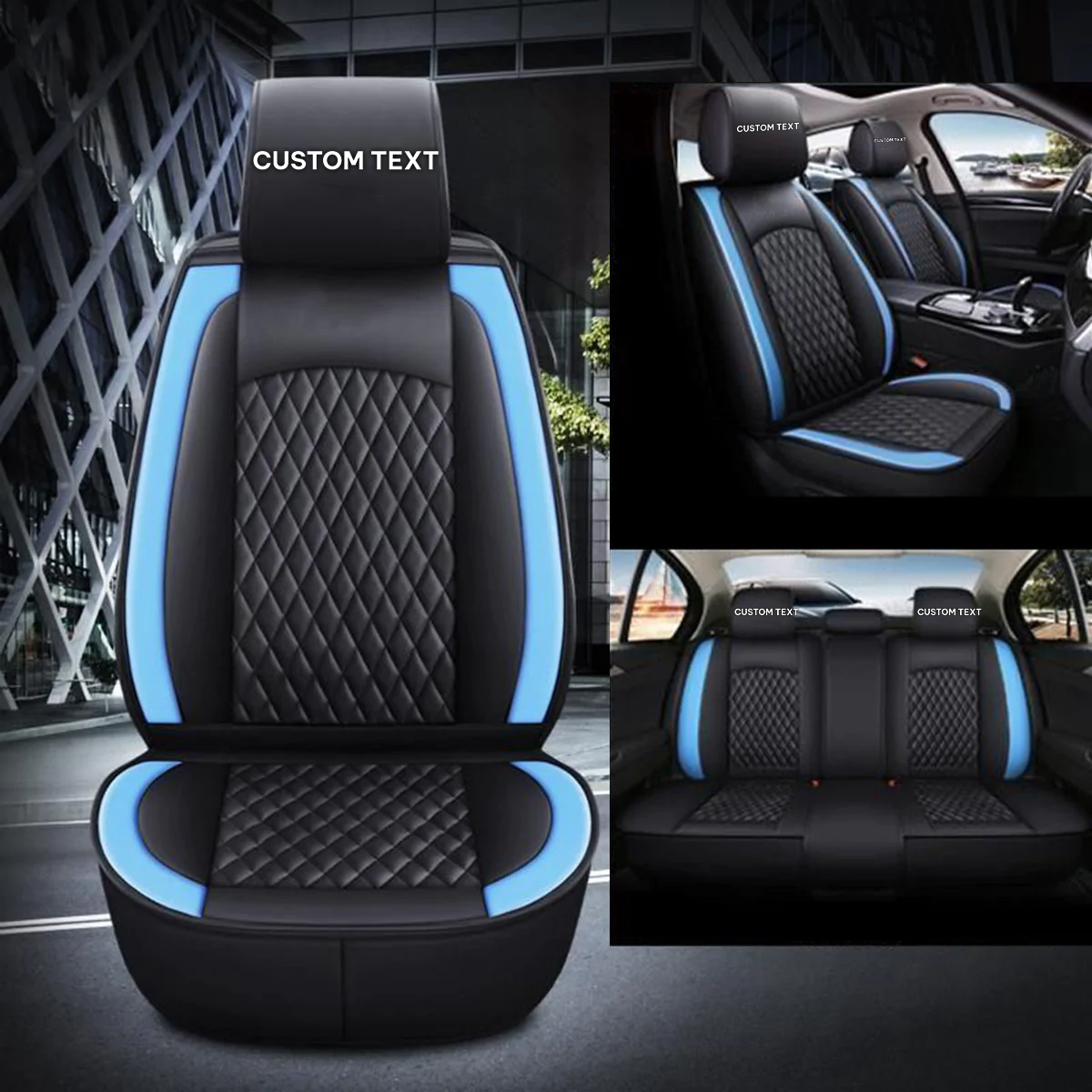 Custom Text For Seat Covers 5 Seats Full Set, Custom Fit For Your Cars, Leatherette Automotive Seat Cushion Protector Universal Fit, Vehicle Auto Interior Decor UE13988