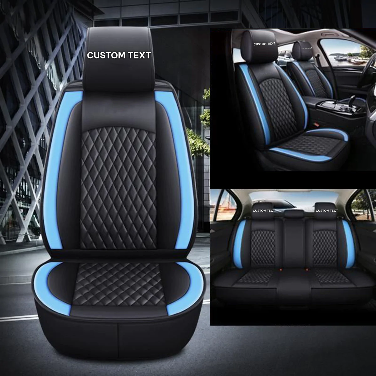 Custom Text For Seat Covers 5 Seats Full Set, Custom Fit For Your Cars, Leatherette Automotive Seat Cushion Protector Universal Fit, Vehicle Auto Interior Decor PU13988