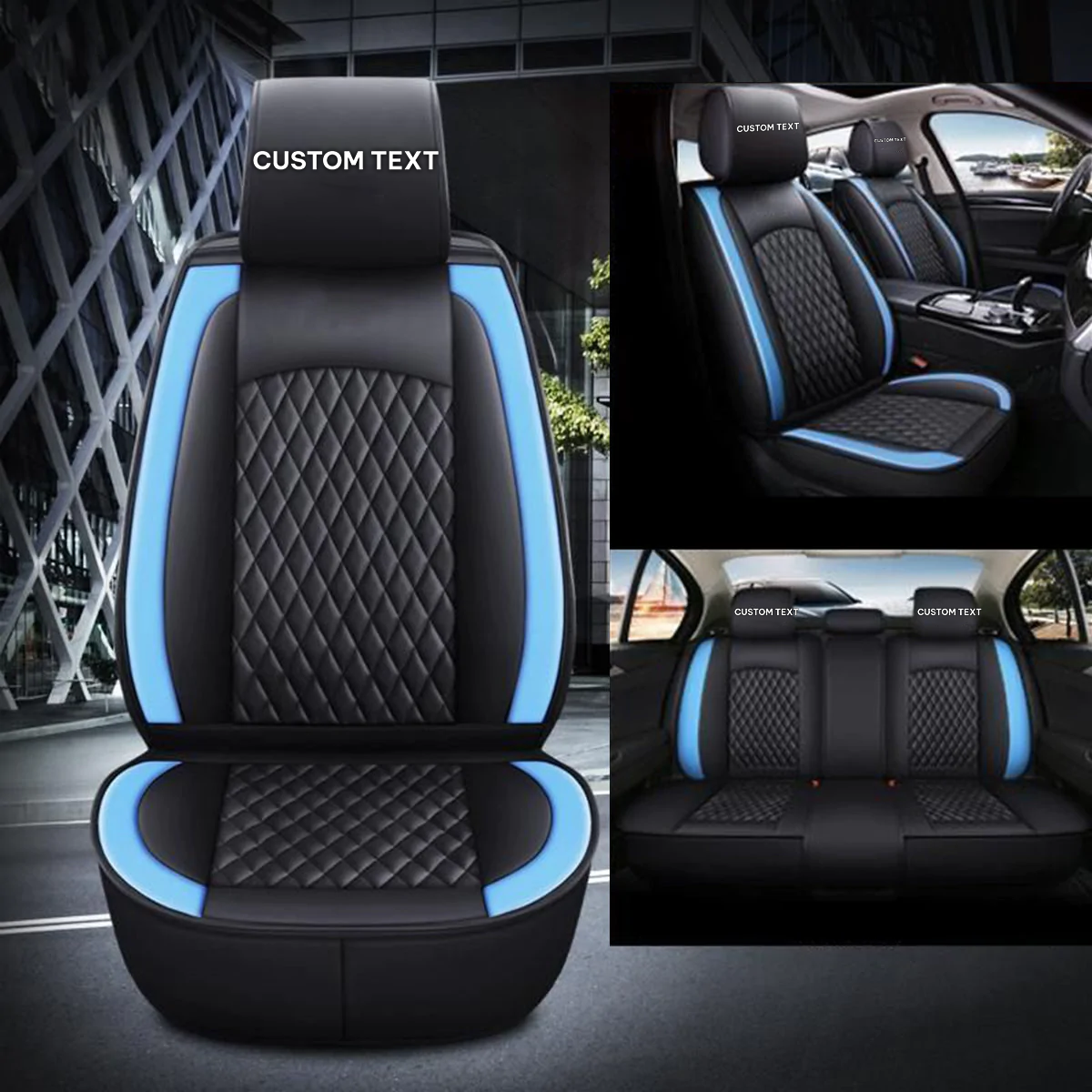 Custom Text For Seat Covers 5 Seats Full Set, Custom Fit For Your Cars, Leatherette Automotive Seat Cushion Protector Universal Fit, Vehicle Auto Interior Decor PE13988