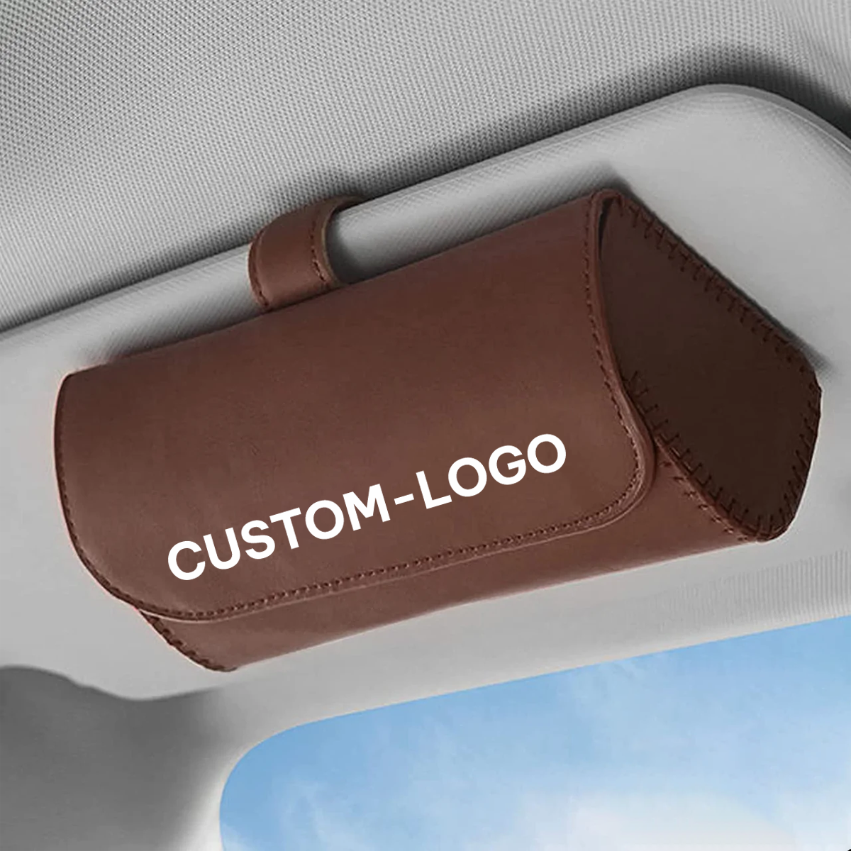 Custom Logo Sunglasses Holder for Car Sun Visor, Fit with Subaru, Leather Glasses Storage Case, Vehicle Visor Accessories, Sunglass Holder Organizer Box