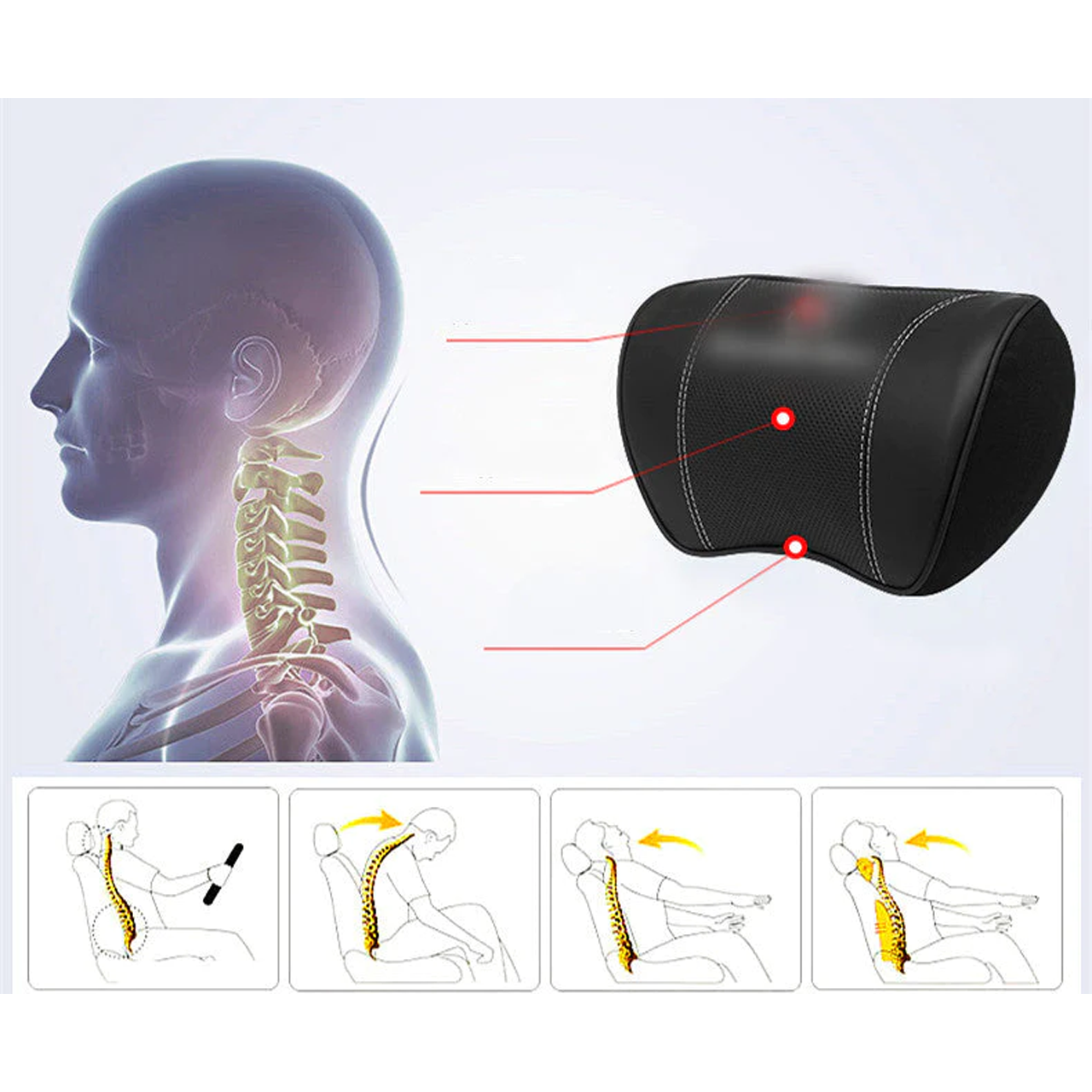 Custom Text For Car Headrest Neck Pillow and Lumbar Support Back Cushion Kit, Compatible with All Cars, Memory Foam Erognomic Design Universal Fit Muscle Pain and Tension Relief for Car Seat FM13992