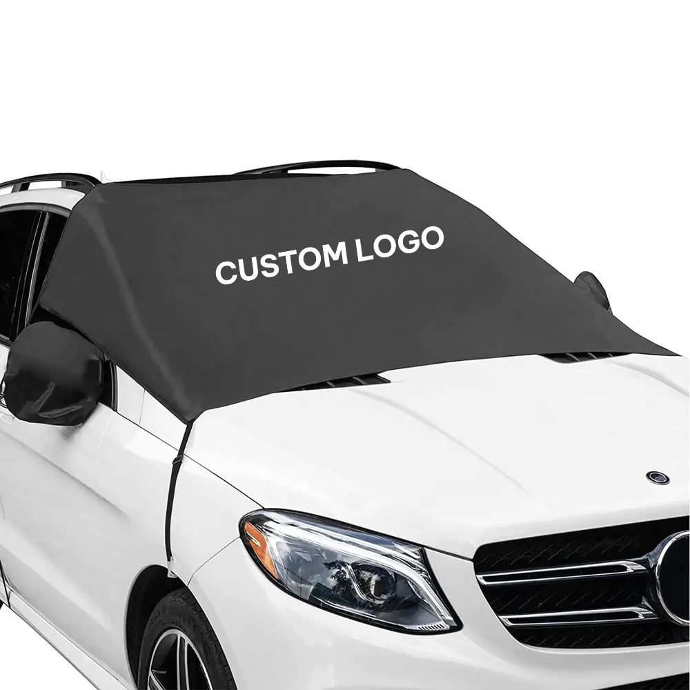 Custom Logo Car Windshield Snow Cover, Fit with Porsche, Large Windshield Cover for Ice and Snow Frost with Removable Mirror Cover Protector, Wiper Front Window Protects Windproof UV Sunshade Cover