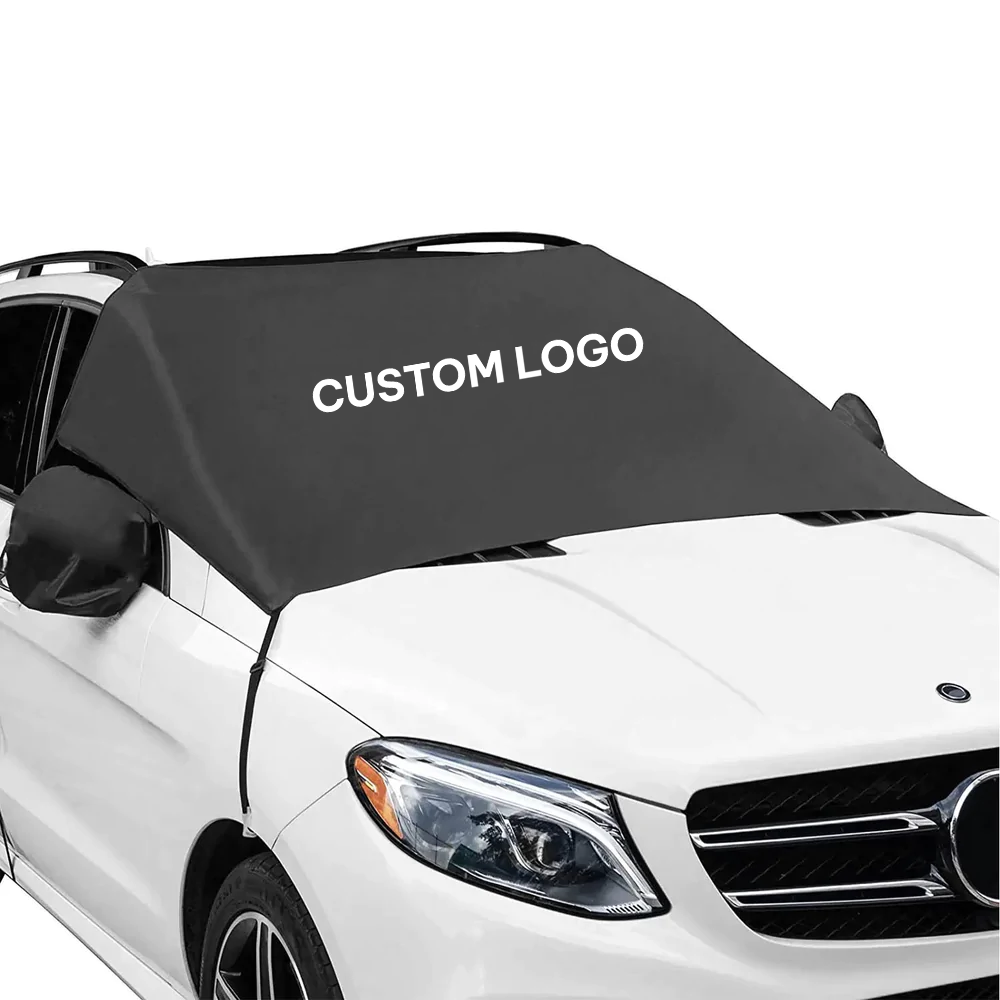 Custom Logo Car Windshield Snow Cover, Large Windshield Cover for Ice and Snow Frost with Removable Mirror Cover Protector, Wiper Front Window Protects Windproof UV Sunshade Cover