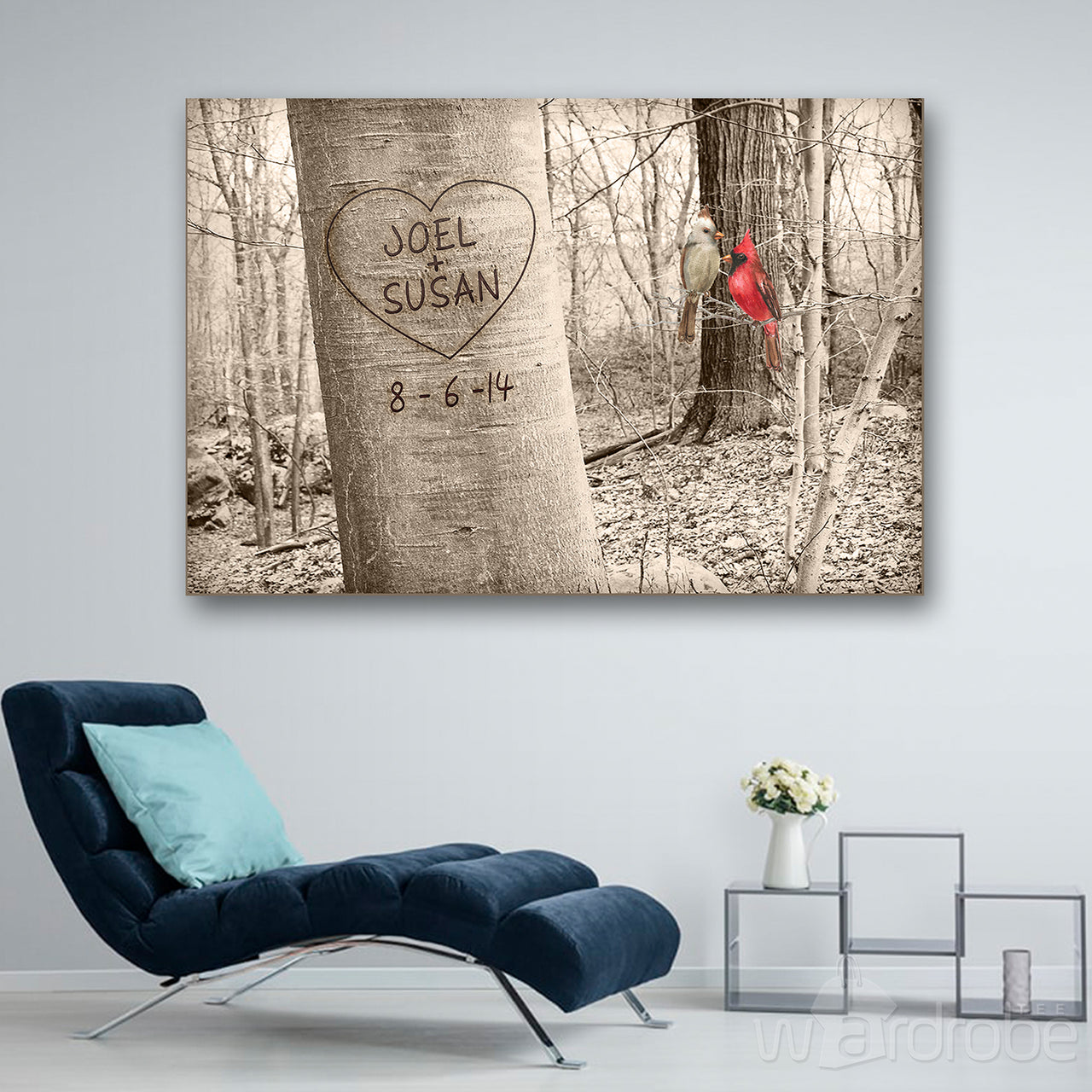 Personalized Canvas Print Wall Art Cardinal Love Tree - Matte Canvas