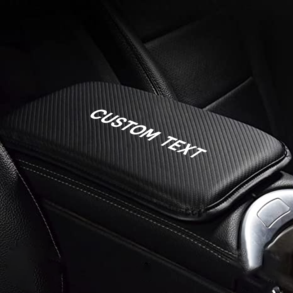 Custom Text For Center Console Pad, Compatible with All Cars, Carbon Fiber PU Leather Auto Armrest Cover Protector, Waterproof Car Armrest Seat Box Cover JG13991