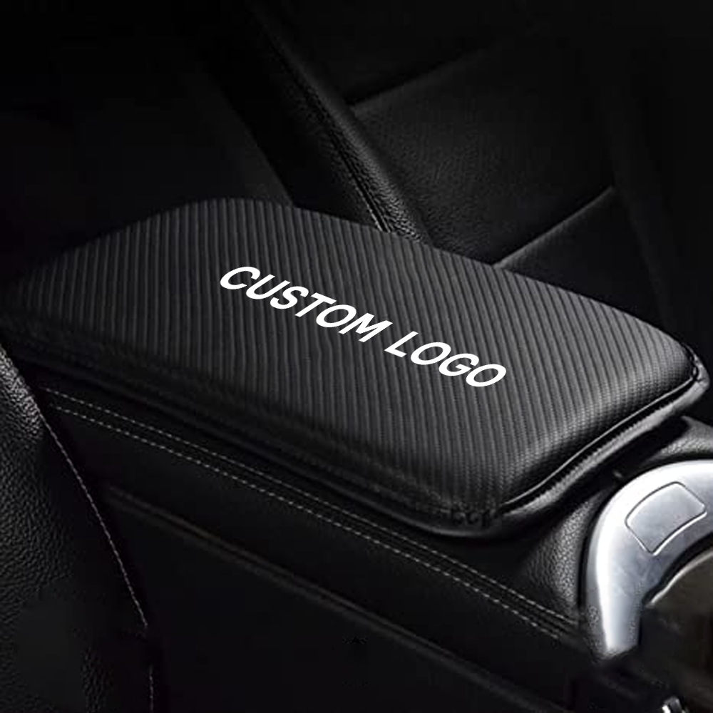 Custom Logo Center Console Pad, Carbon Fiber PU Leather Auto Armrest Cover Protector, Waterproof Car Armrest Seat Box Cover