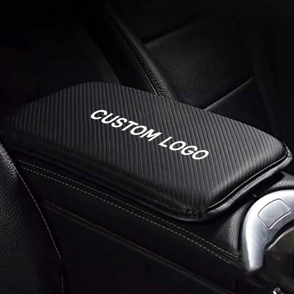 Custom Logo Center Console Pad,Carbon Fiber PU Leather Auto Armrest Cover Protector, Waterproof Car Armrest Seat Box Cover