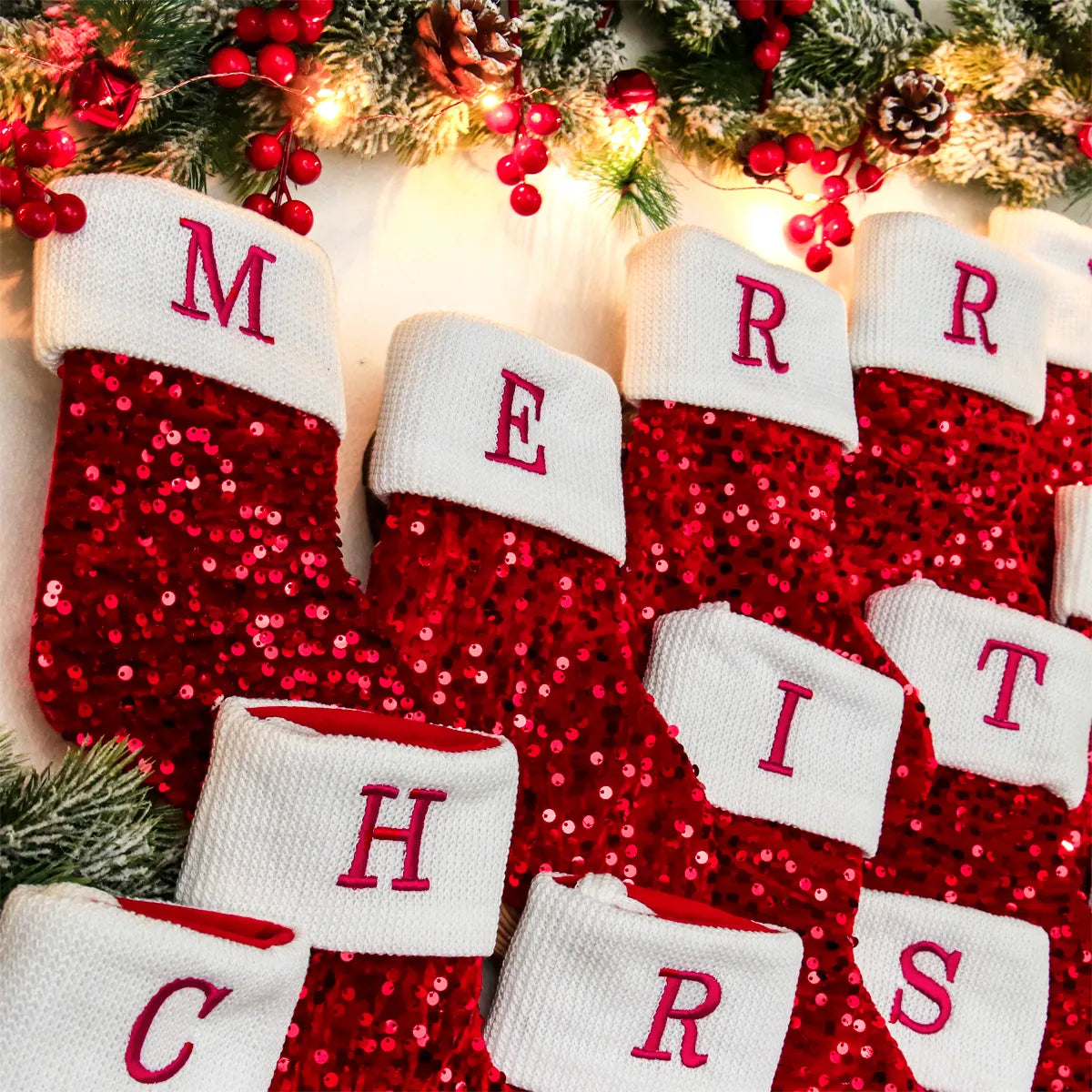Sequin Alphabet Christmas Socks: 2024 New Year Xmas Tree Decor and Home Festive Stockings for Navidad